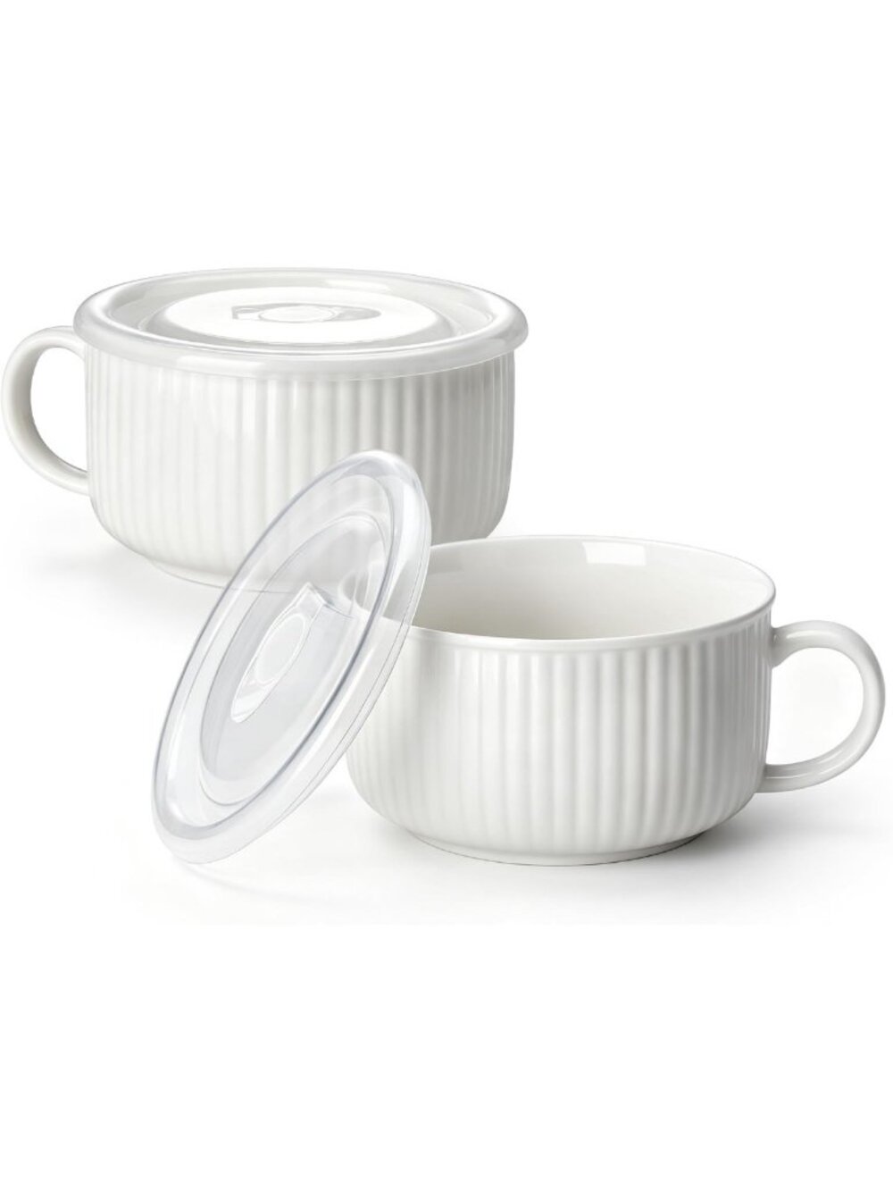 38oz White Soup Mugs with Lid & Handle, Steam Vent Bowl - Set of 2